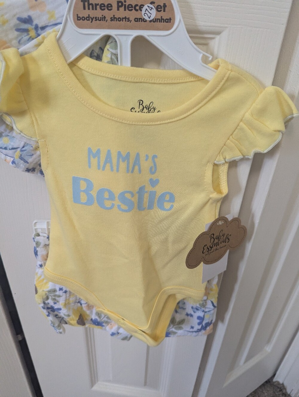 Baby Essentials Yellow 'Mama's Bestie' Baby Onesie Set with Blue Text